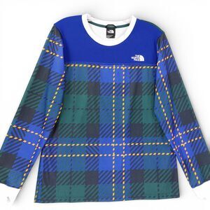 The North Face Shirt Womens Sz L Blue Green Plaid Waffle Knit FlashDry Pullover